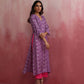 trueBrowns Purple Muslin Silk Printed Kurta Set | Swadesiicart