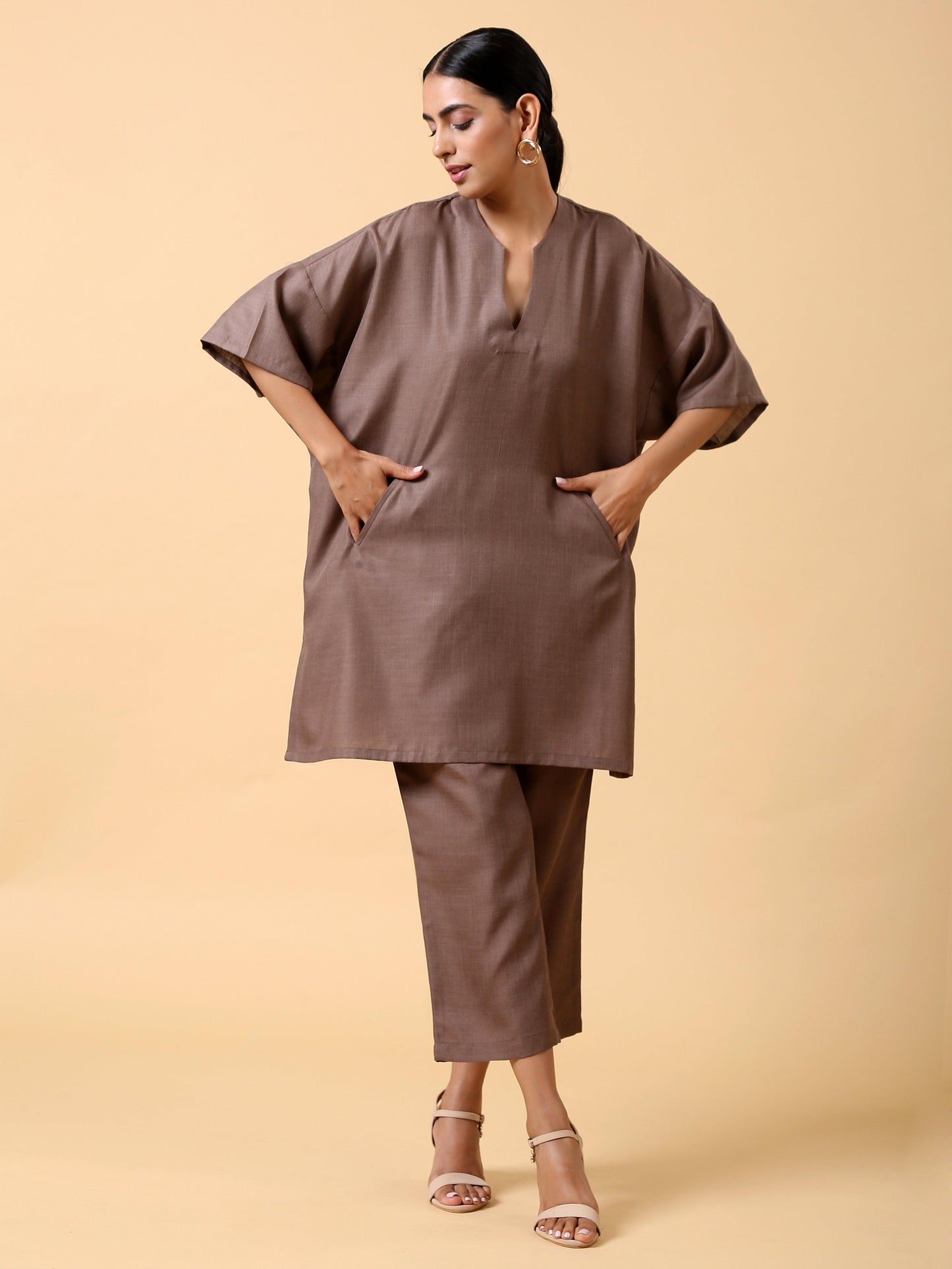 trueBrowns Cotton Linen Burnt Brown Boxy Fit Co-Ord Set - Swadesiicart