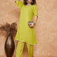 InWeave Women's Pear Green Solid Lace Work Kimono Sleeve Kurta Set - Swadesiicart