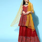 InWeave Women's Maroon Bandhani Net Sharara Set With Dupatta - Swadesiicart