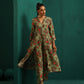 trueBrowns Green Floral Muslin Silk Printed Front Slit Kurta Pant Set | Swadesiicart