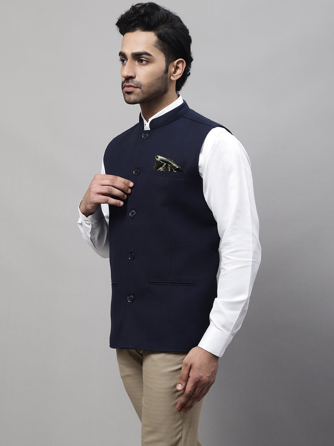 Even Apparels Men's Blue Pure Wool Nehru Jacket | Swadesiicart
