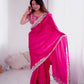 Lorenvalley Fashion Magenta Jimmy Choo with Embroidery Threads Codding & Sequins Work Saree with Blouse - Swadesiicart