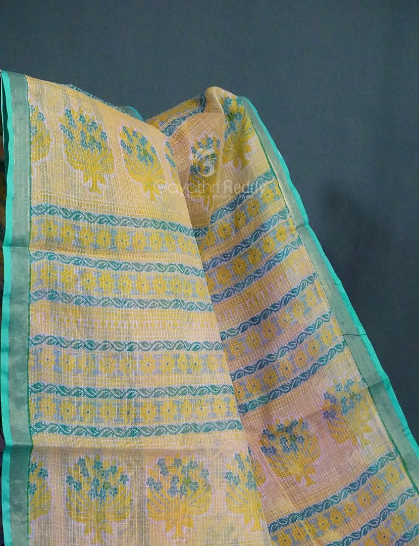 Magenta Pink And Mint Green Block Print Pure Kota Cotton Saree By Gayathri Reddy Designer Studio | Swadesiicart
