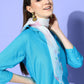 InWeave Women's Aqua Blue Coord Set With White Butterfly Scarf - Swadesiicart