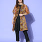 InWeave Women's Camel Brown White Rose Chintz Organza Cape - Swadesiicart