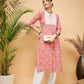 InWeave Women's Dusty Pink Paisley Patch Straight Kurta - Swadesiicart