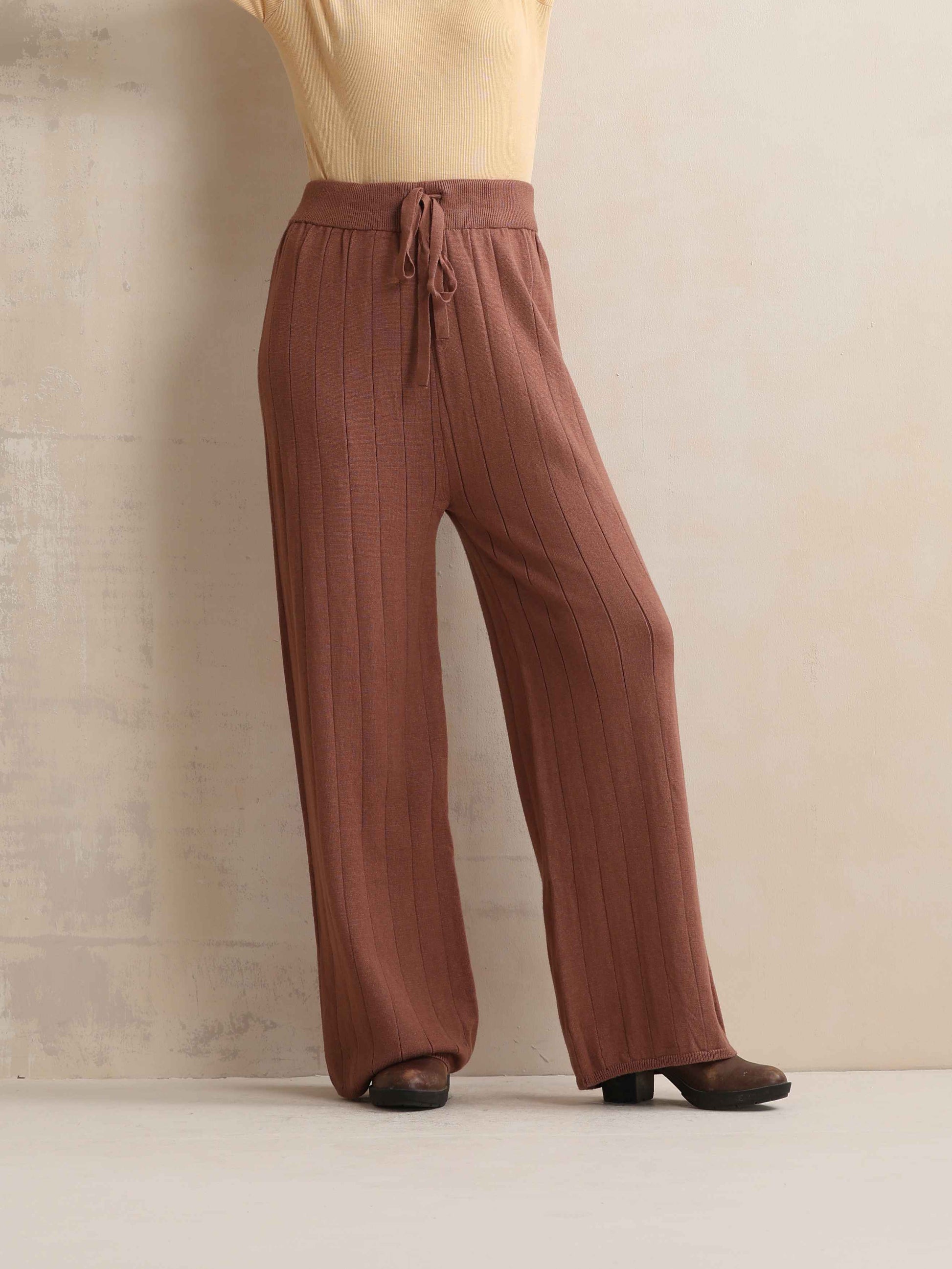 trueBrowns Peach Woollen Flared Pants | Swadesiicart
