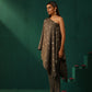 trueBrowns Grey Diamond Viscose Silk One-Shoulder Kurta Pant Set | Swadesiicart