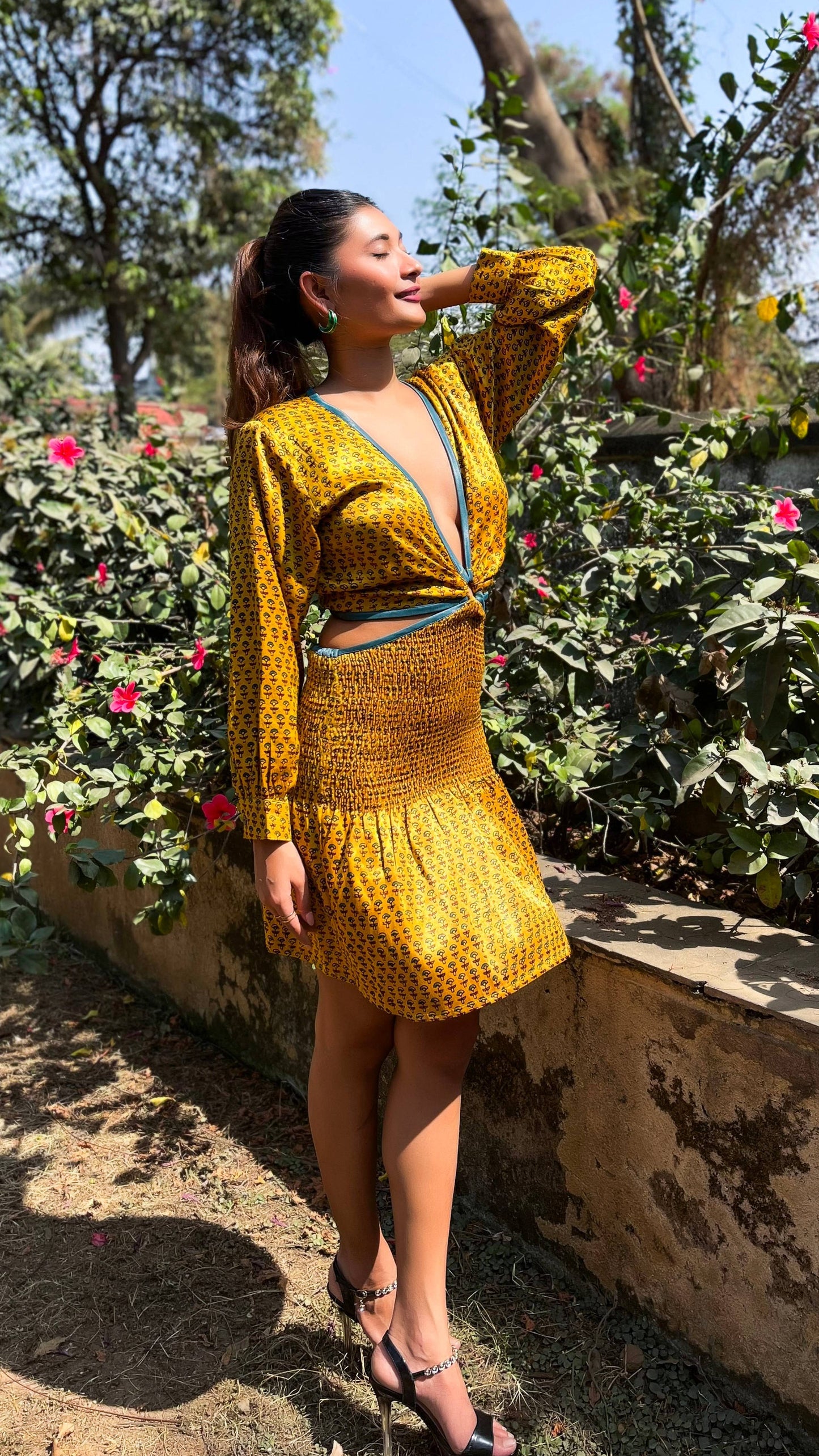 Noroke Yellow silk cut out short dress | Swadesiicart