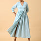 trueBrowns Cotton Linen Light Blue Wrap Dress | Swadesiicart