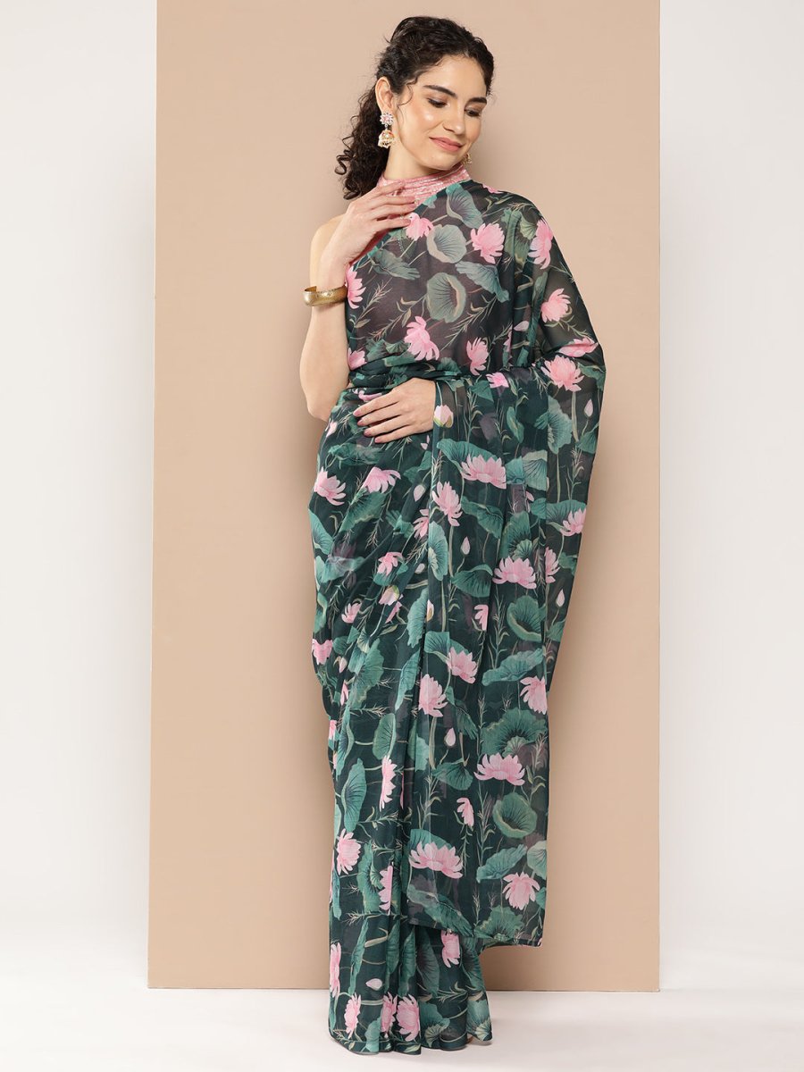 Ahalyaa Floral Poly Chiffon Saree | Swadesiicart