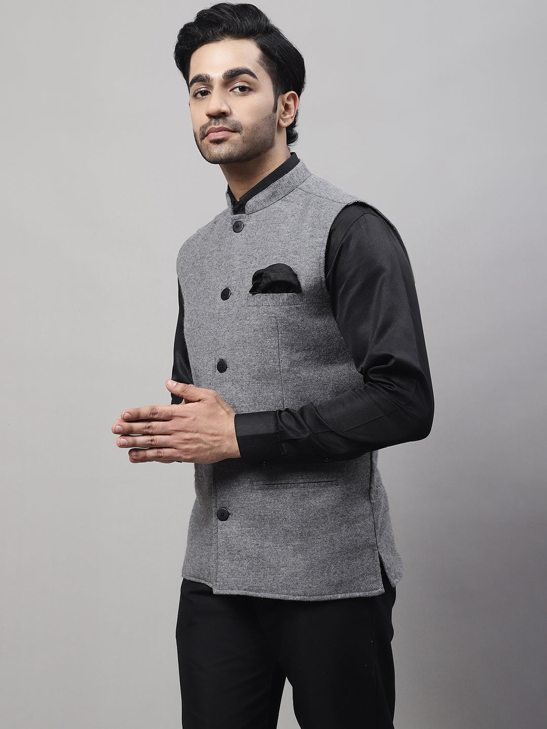 Even Apparels Men's Grey Pure Wool Nehru Jacket | Swadesiicart