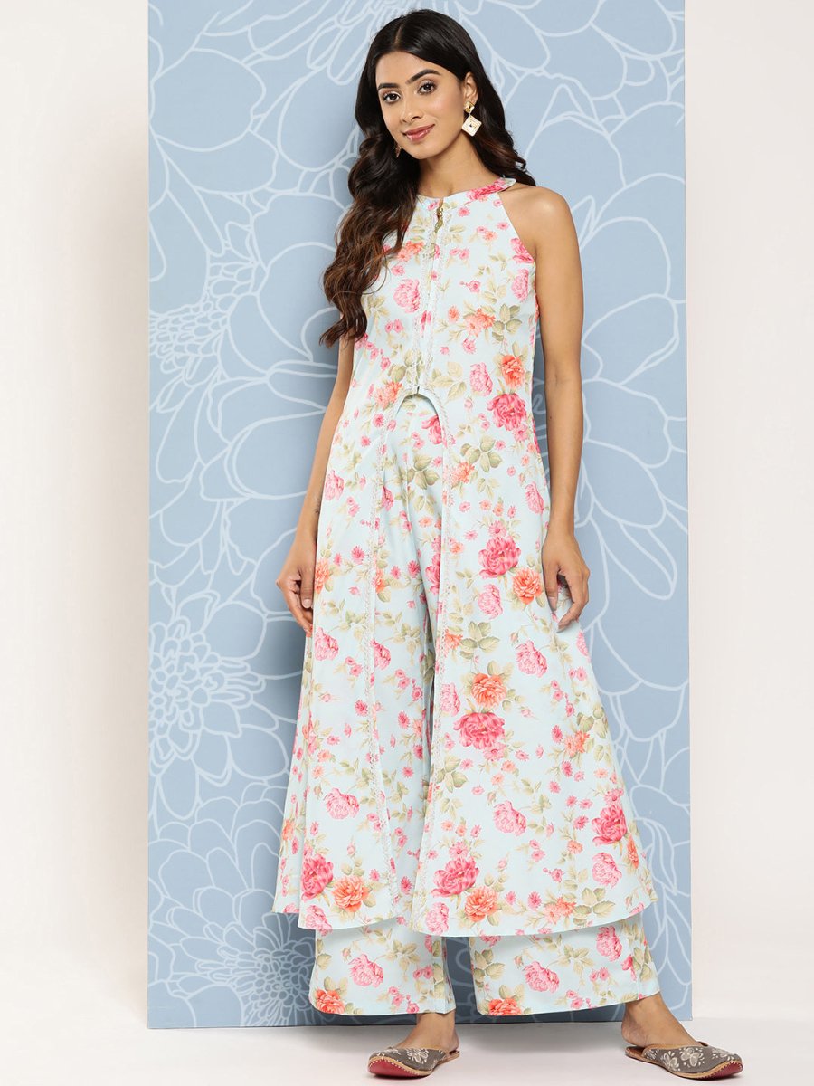 Ahalyaa Women Printed Longline Top With Palazzos | Swadesiicart