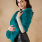 InWeave Women's Cyan Blue Long Faux Fur Cape - Swadesiicart