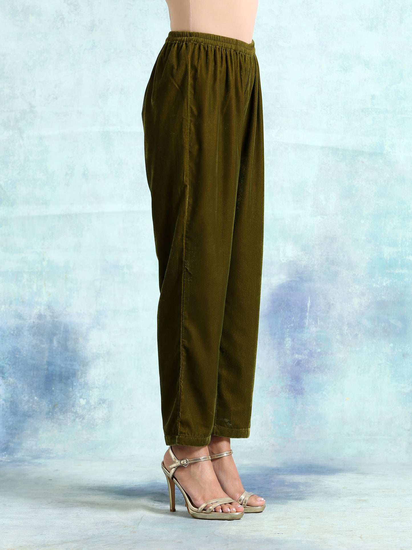 trueBrowns Mehandi Velvet Pant | Swadesiicart