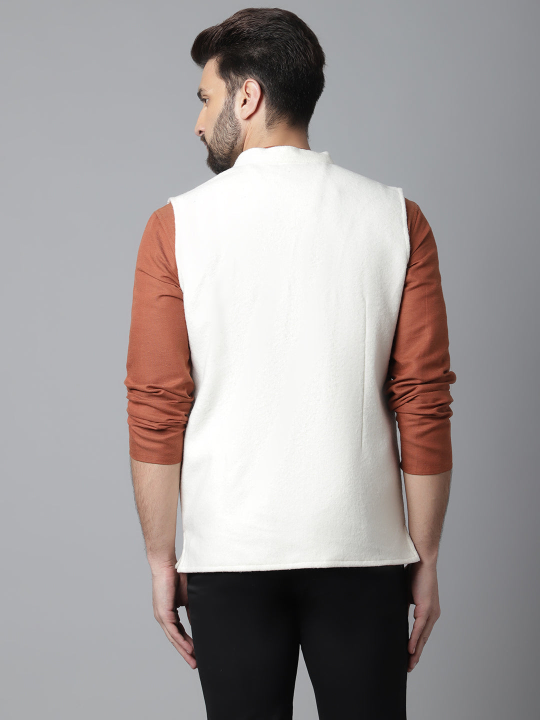 Even Apparels Men's White Pure Wool Nehru Jacket | Swadesiicart