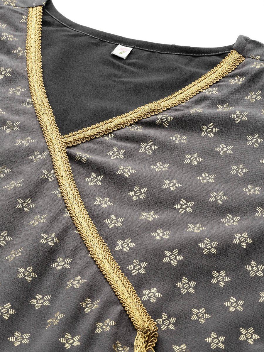 Ahalyaa Women Grey Floral Empire Kurta with Palazzos | Swadesiicart