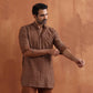 trueBrowns Men's Brown Cotton Dobby Short Kurta | Swadesiicart