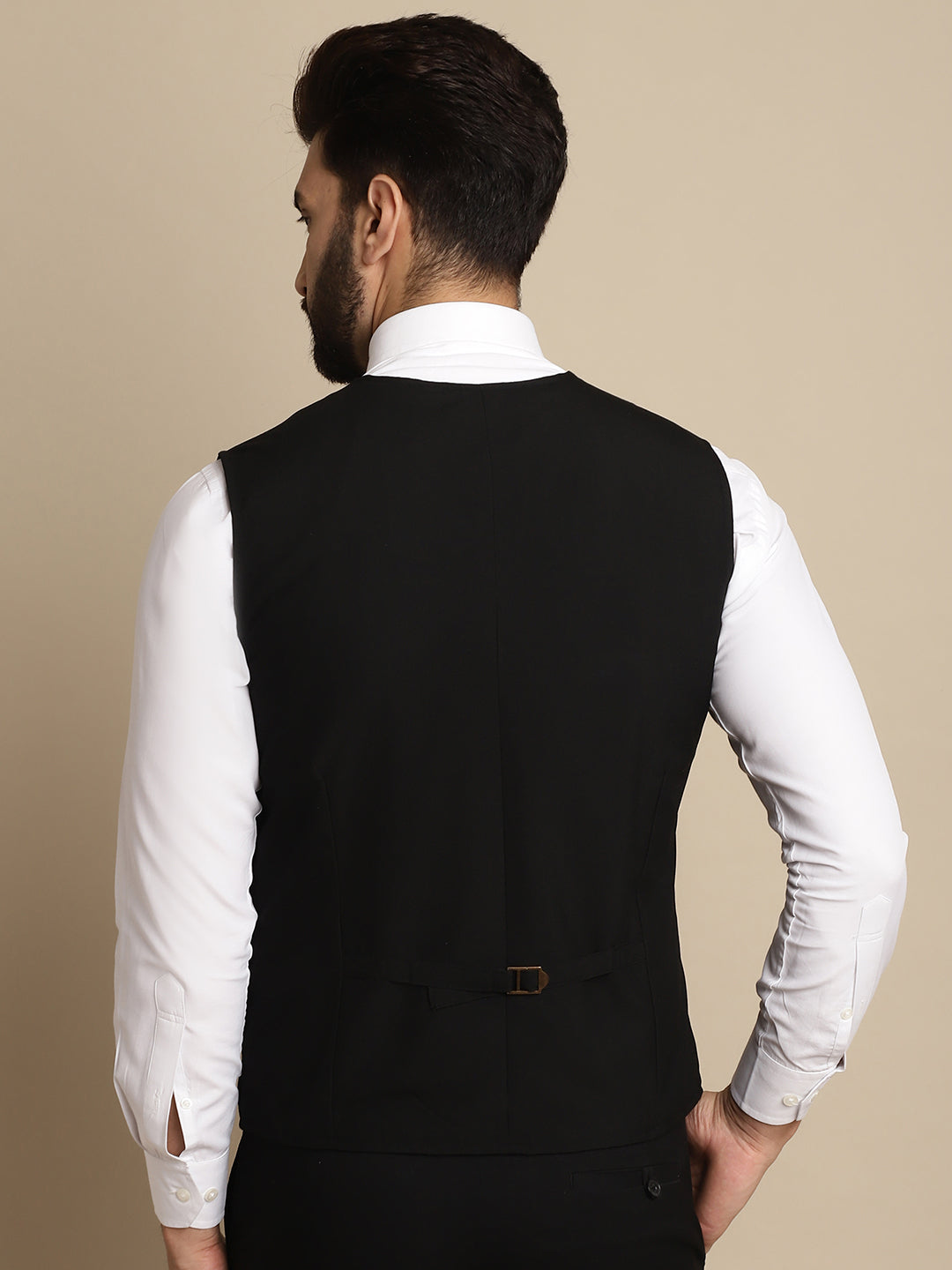 Even Apparels Men's Black Waistcoat With Patch Pocket | Swadesiicart