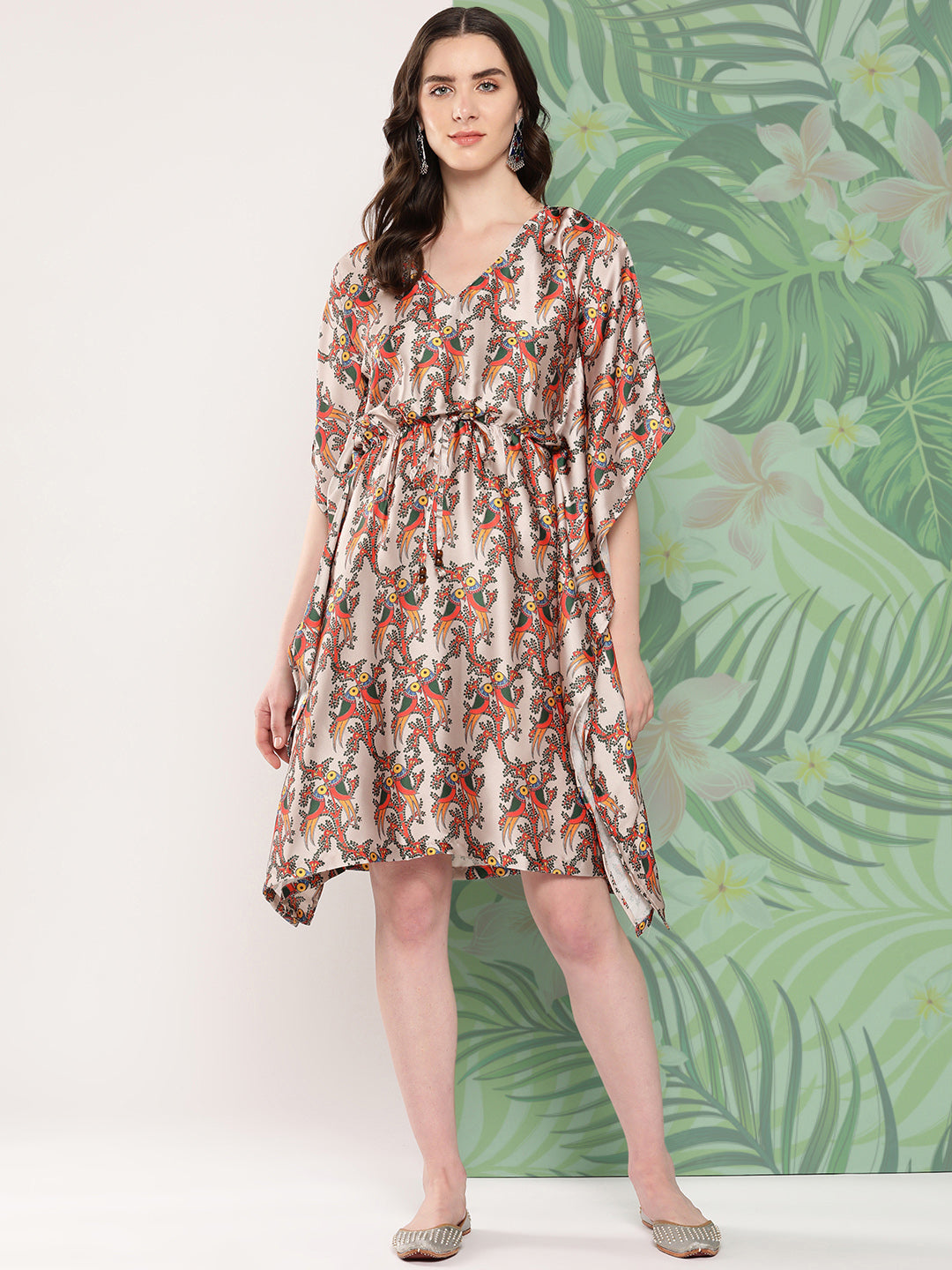 InWeave Women's Elegant Bird Print Kaftaan - Swadesiicart