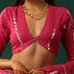 trueBrowns Rani Pink Cotton Silver Lurex Deep V-Neck Blouse | Swadesiicart