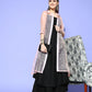 InWeave Women's Black Strappy Kurta Set With Peach Organza Cape - Swadesiicart