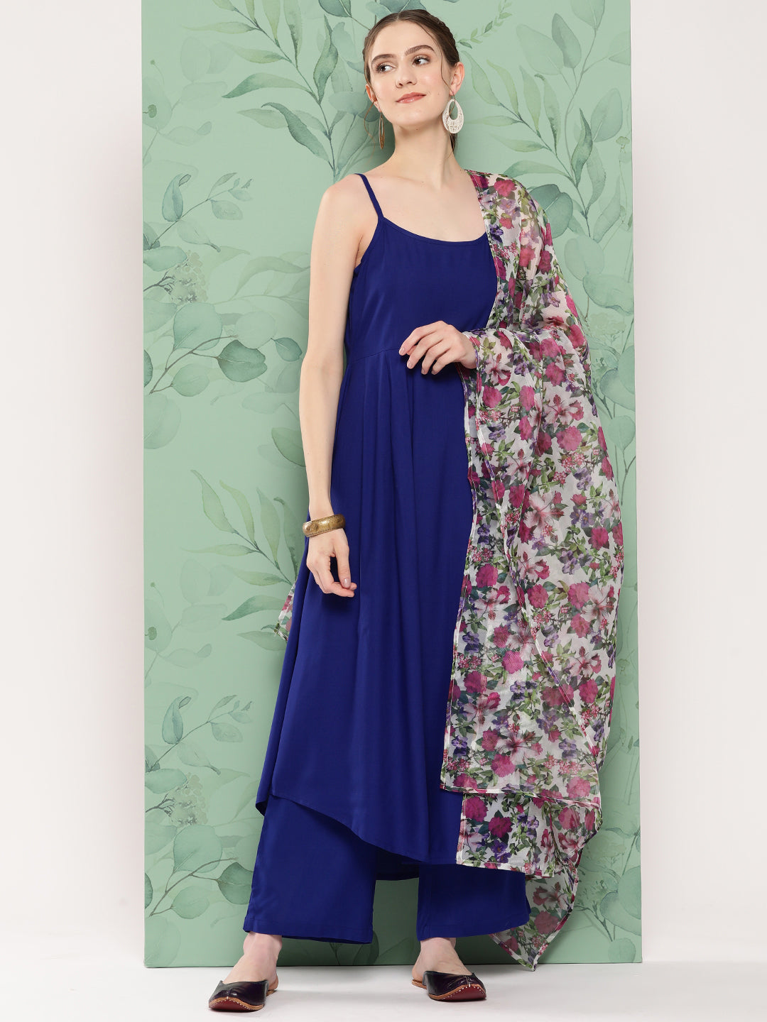 InWeave Women's Ink Blue Strappy Set W White Pink Or Duptta - Swadesiicart