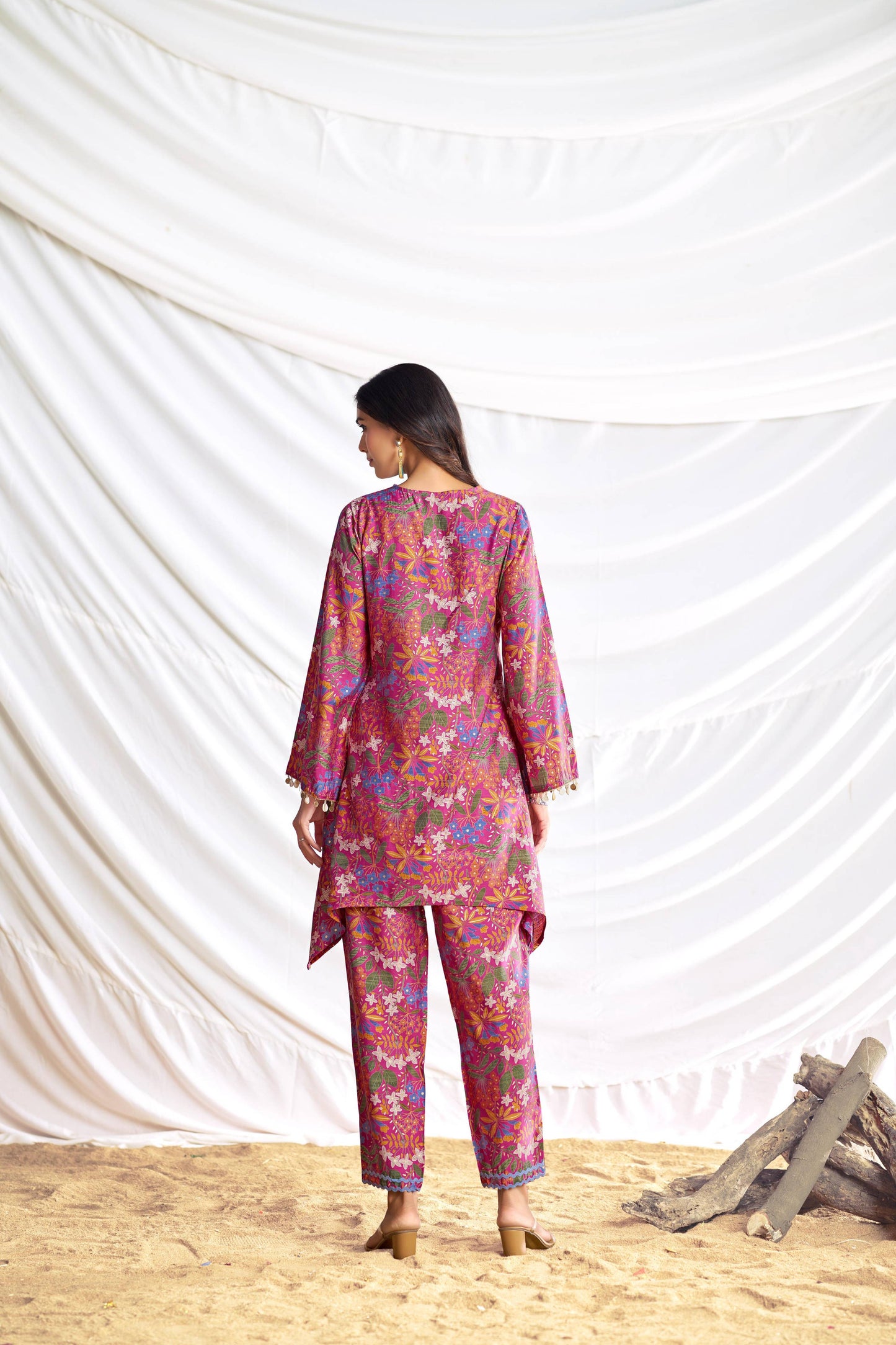 BulBul Dharvi Chanderi Fuschia Co-Ord Set - Swadesiicart