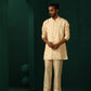 trueBrowns Men's Ivory Geometric Floral Viscose Silk Co-ord Set - Swadesiicart