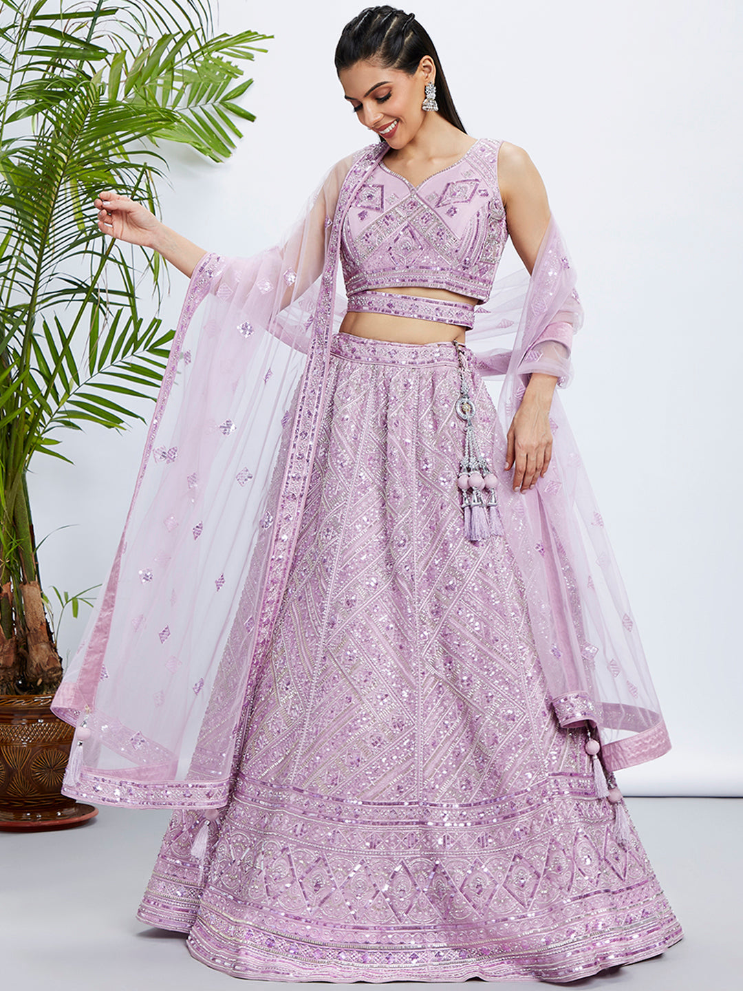 House of Panchhi Sea Green Georgette Sequins And Thread Embroidery Lehenga Choli & Dupatta | Swadesiicart