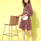 InWeave Women's Wine Pink Ikkat Print Short Dress - Swadesiicart