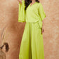 InWeave Women's Lime Green Solid Collar Neck Boho Top Bottom Set - Swadesiicart