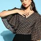 InWeave Women's Black Foil Print Bell Sleeves Top - Swadesiicart
