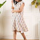 InWeave Off White Orange Black Ikkat Print Round Neck Aline Dress - Swadesiicart