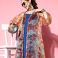 InWeave Ink Blue Strappy Set With Green Floral Long Organza Cape - Swadesiicart