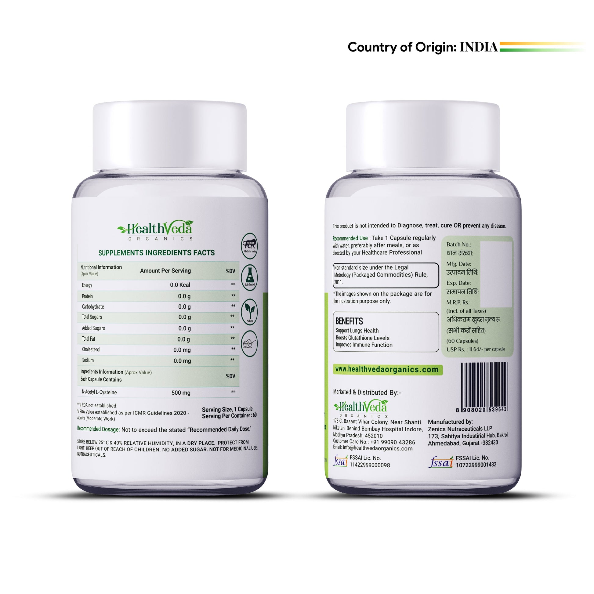 Health Veda Organics N - Acetyl L - Cysteine Veg Capsules - Swadesiicart