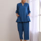 trueBrowns Classic Blue Dobby Pleated Co-Ord Set - Swadesiicart