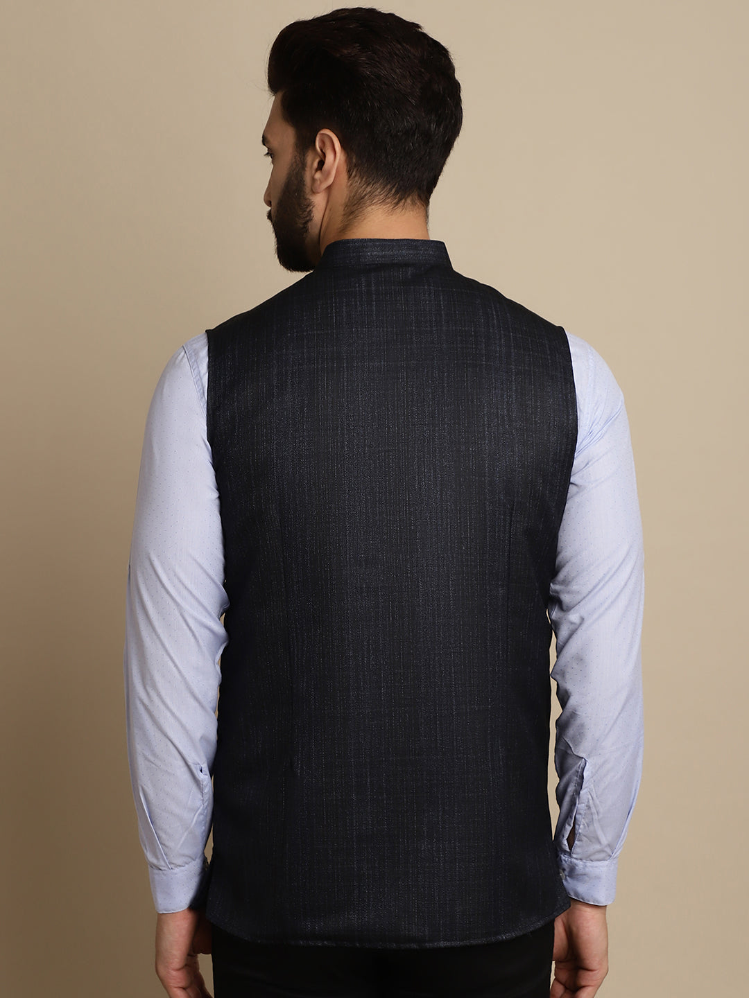 Even Apparels Men's Blue Mandarin Collar Waistcoat | Swadesiicart