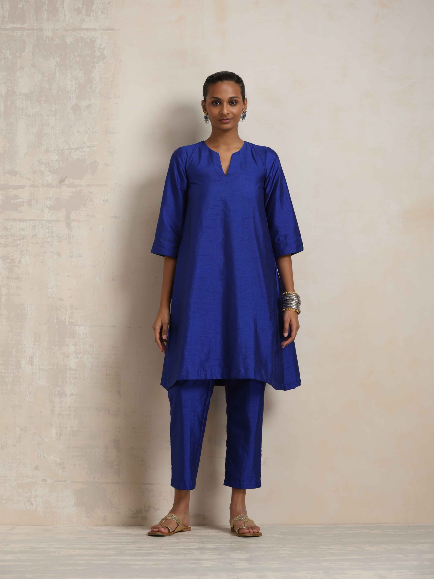 trueBrowns Blue Silk Kurta Co-ord Set - Swadesiicart