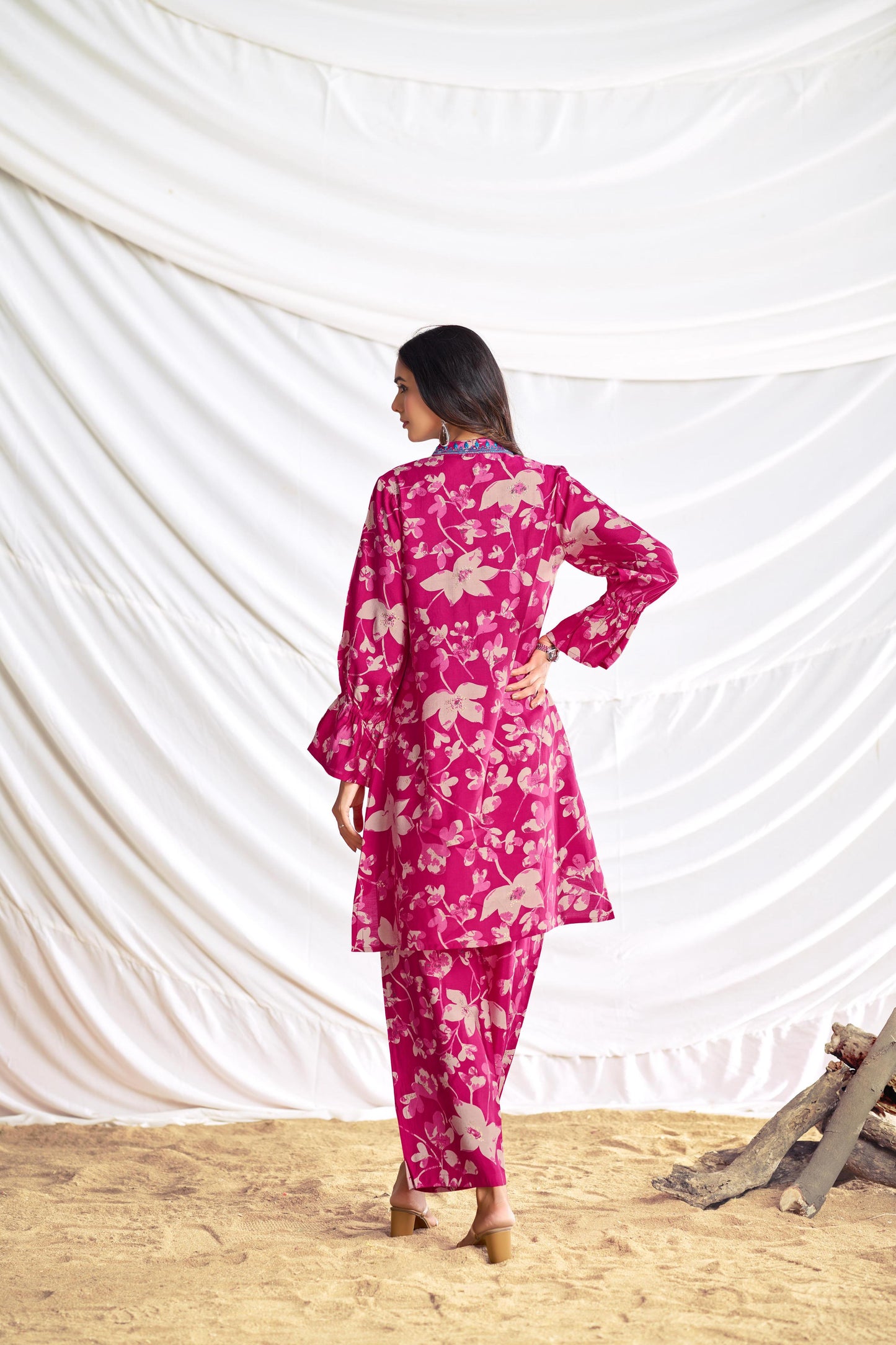 BulBul Preha Fuschia Chanderi Co-Ord Set - Swadesiicart