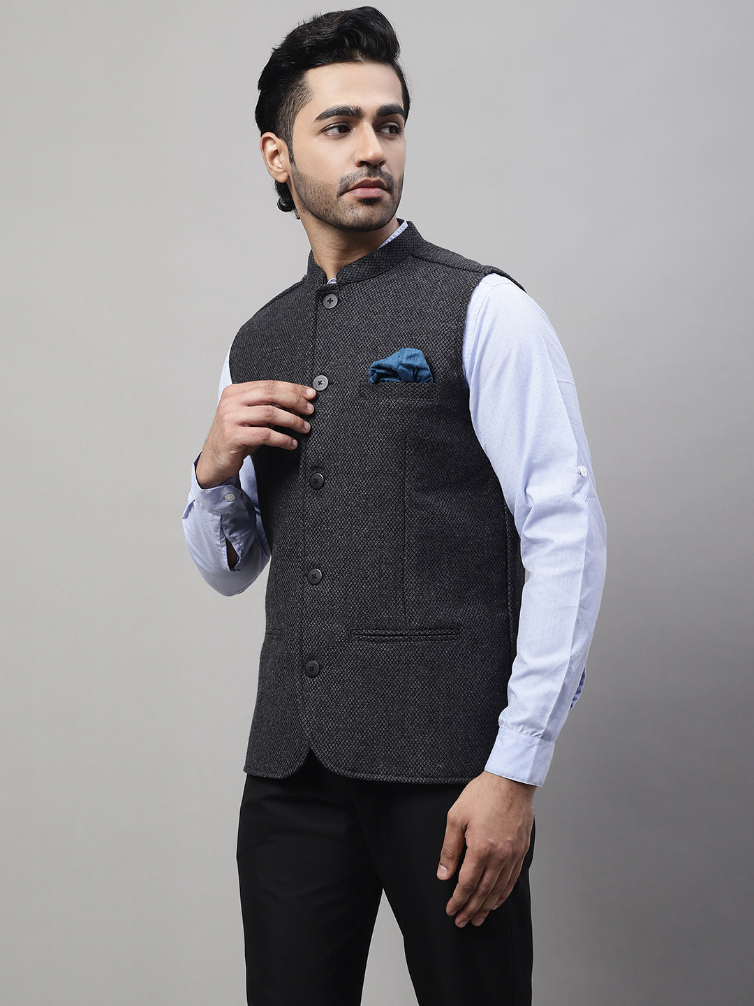 Even Apparels Men's Grey Pure Wool Nehru Jacket | Swadesiicart