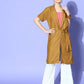 InWeave Women's Camel Brown Cream Pant Coord Set With Peach Crop Top - Swadesiicart