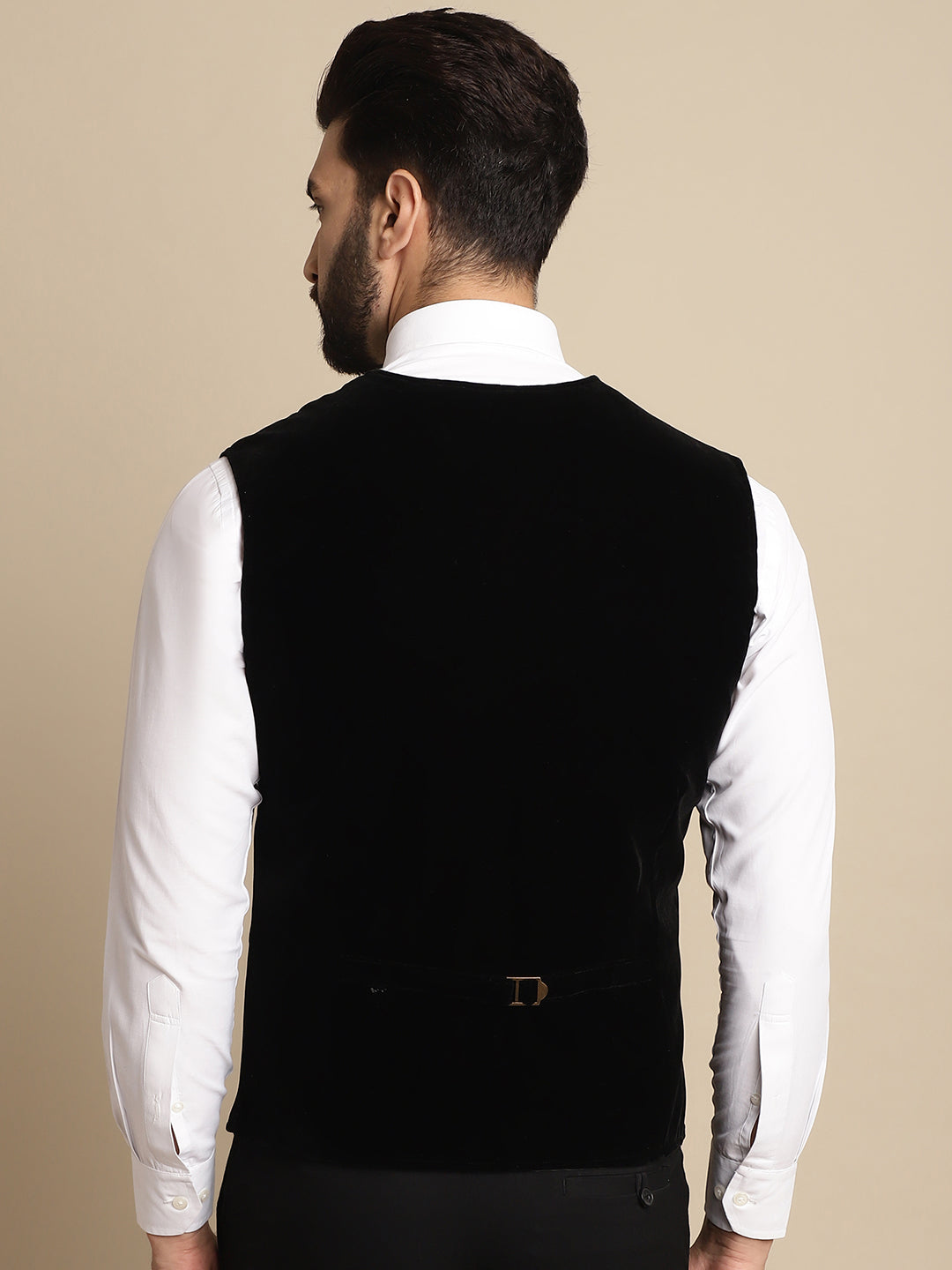 Even Apparels Men's Black Waistcoat with welt pockets | Swadesiicart