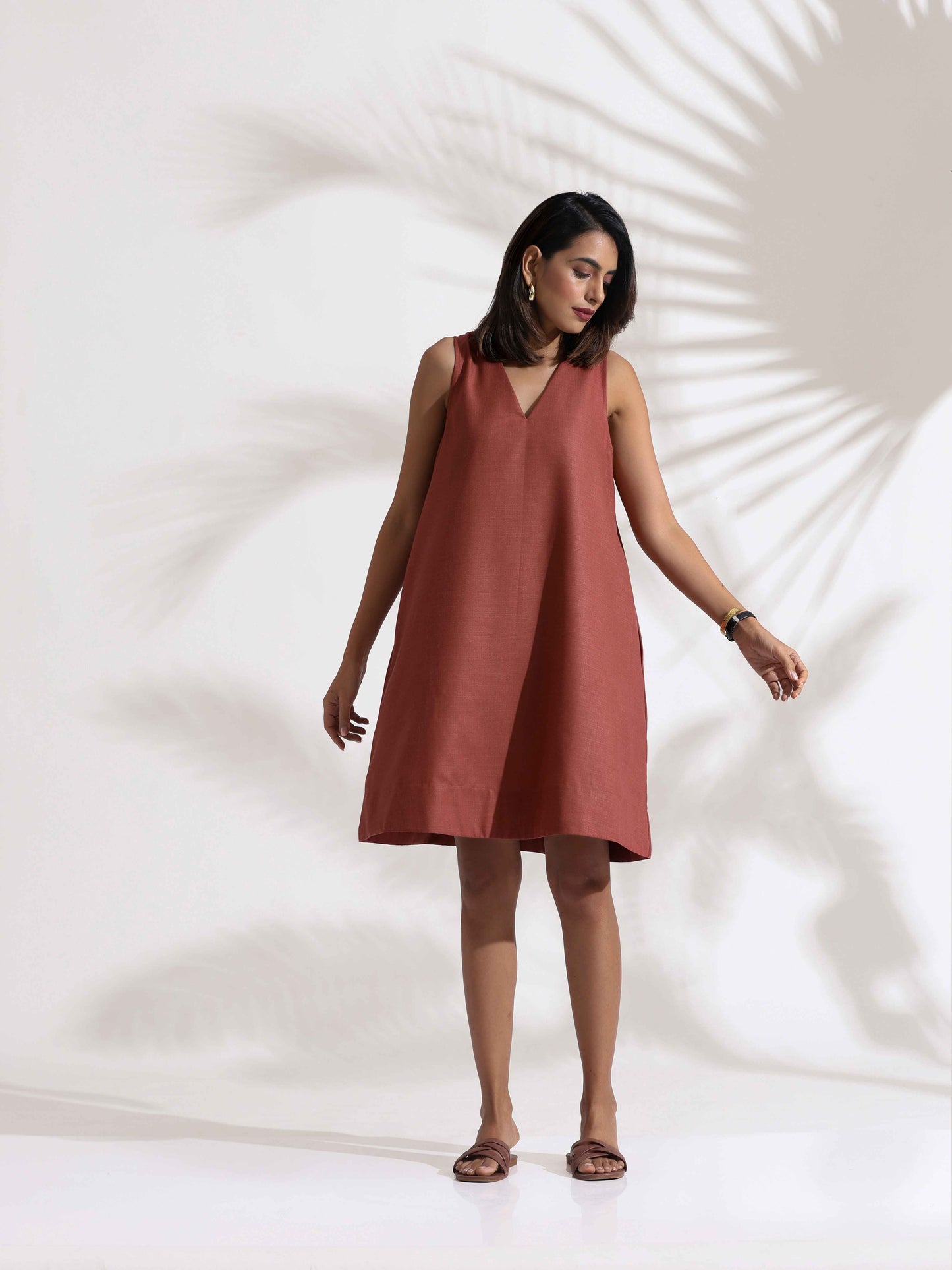 trueBrowns Pink Slub Dress | Swadesiicart