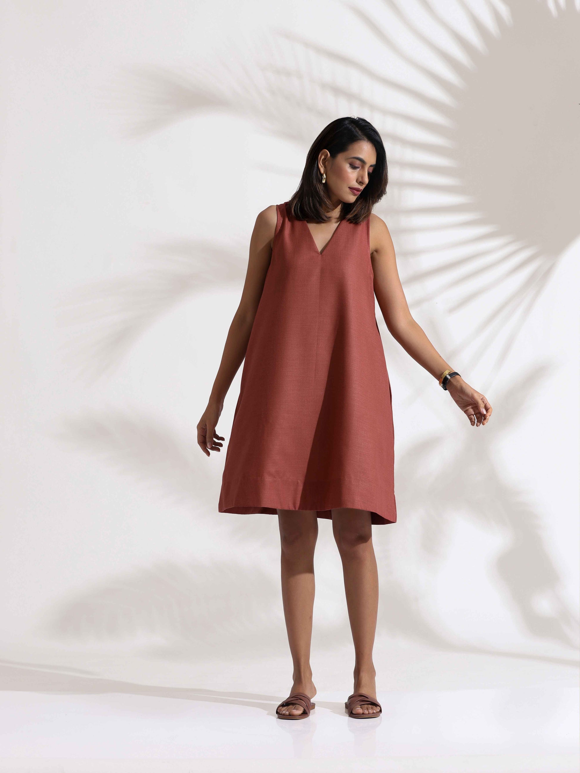 trueBrowns Pink Slub Dress | Swadesiicart