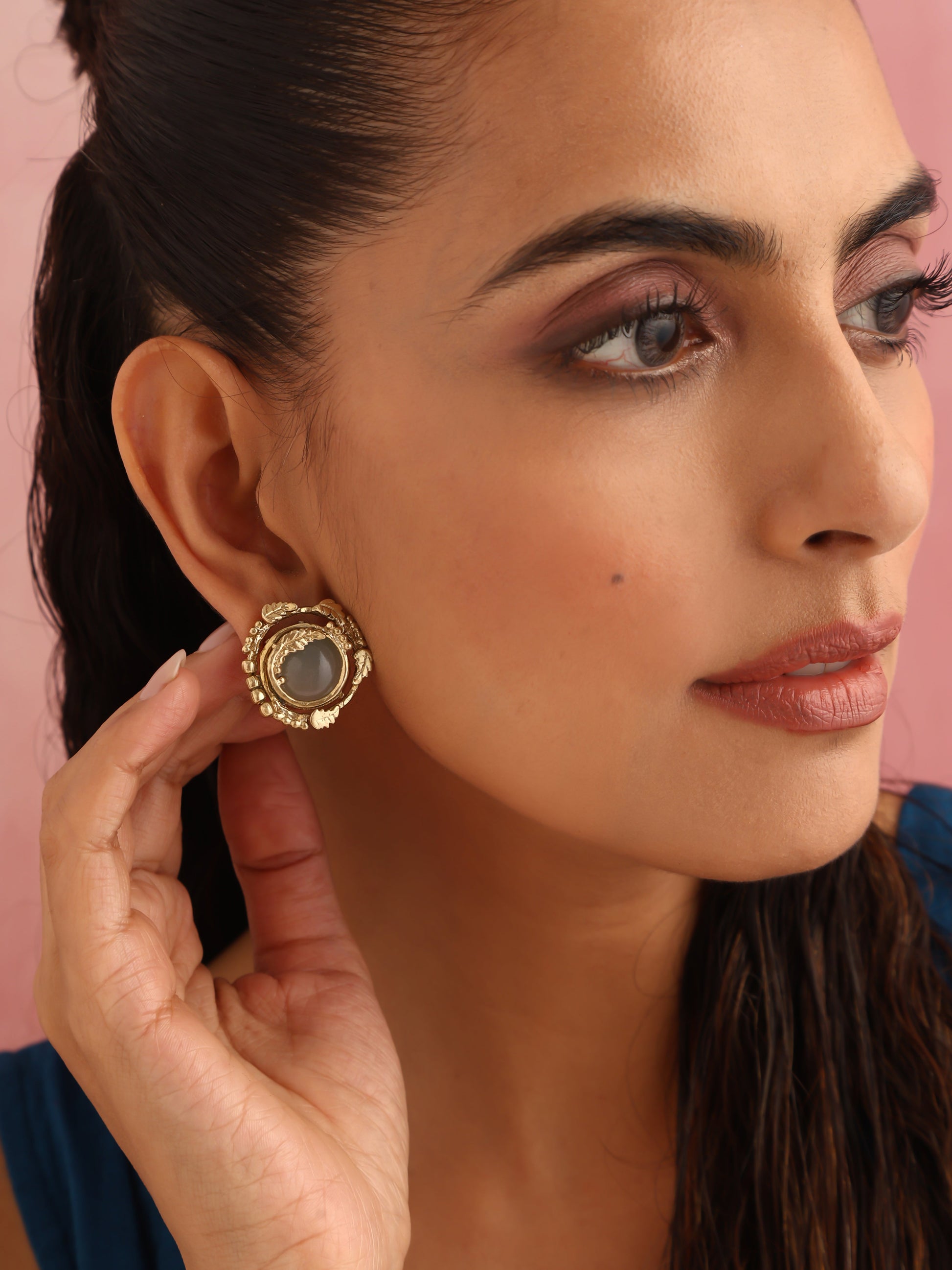 trueBrowns Brass Circular Stud Earrings - Swadesiicart