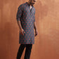 trueBrowns Men's Black Floral Printed Kurta | Swadesiicart