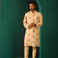 trueBrowns Men's Beige Floral Bunch Muslin Silk Printed Long Kurta | Swadesiicart