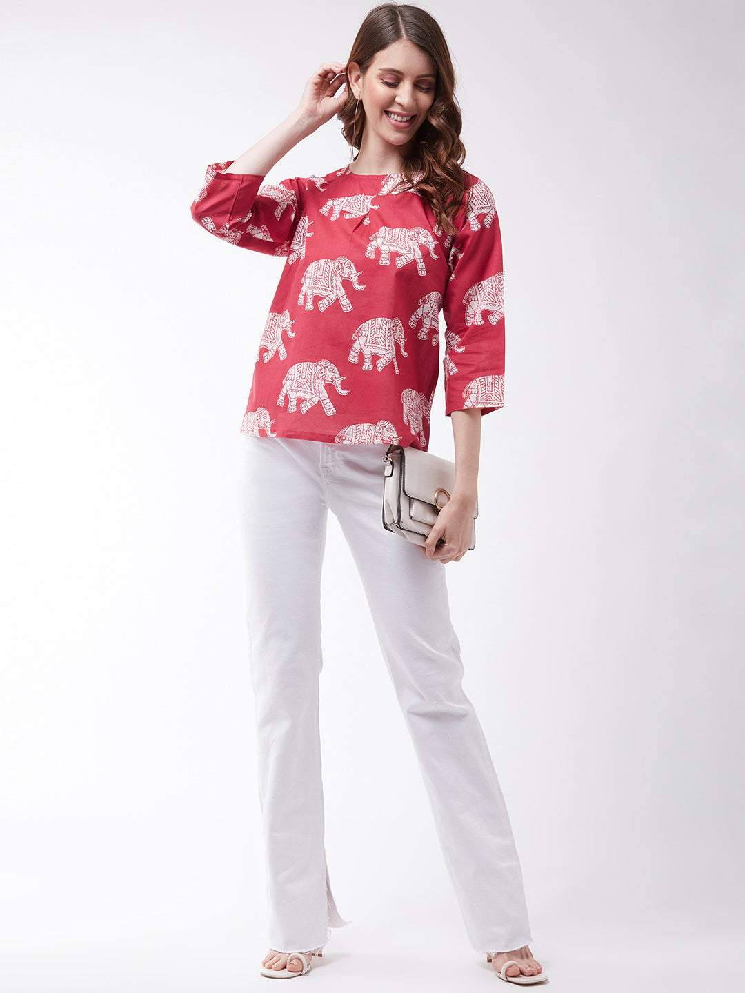 InWeave Red Elephant Top - Swadesiicart